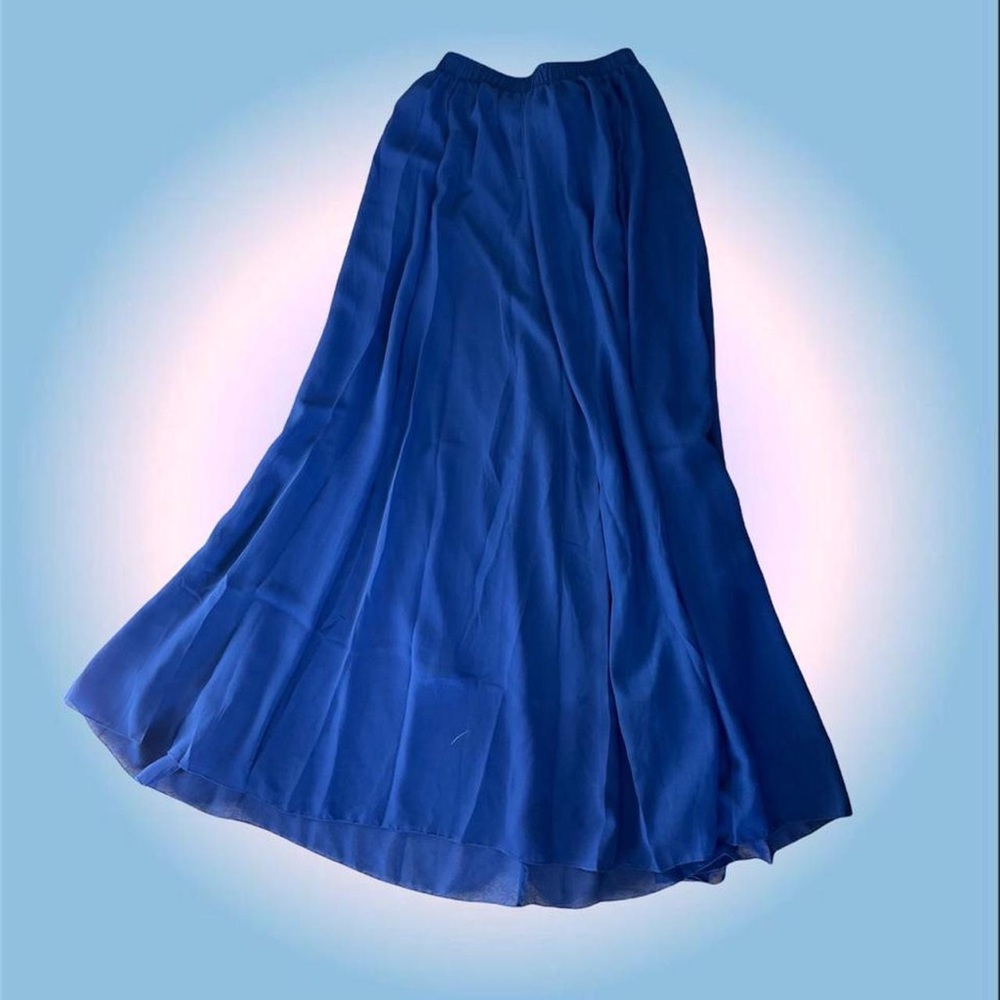 long flowy blue maxi skirt